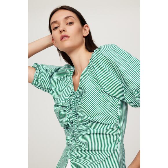 LISA SAYS GAH Green White Striped 100% Cotton Short Sleeve Margaret Top Size XS - Picture 9 of 12